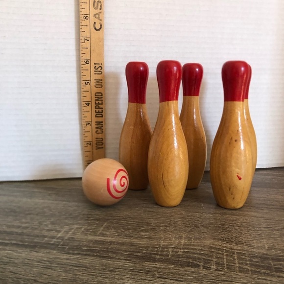 Classic Wooden Five Pin Bowling Set with Red Accents - Picture 11 of 11